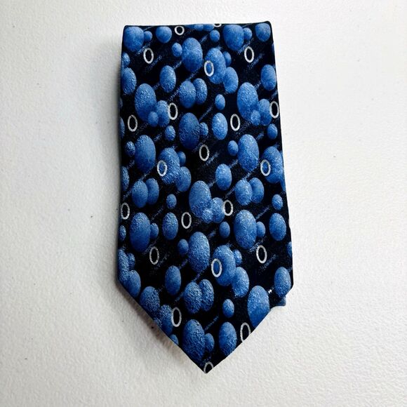 Vintage GUGGENHEIM Museum Blue Circles Geometric Print Silk Necktie Made Korea - Picture 5 of 10